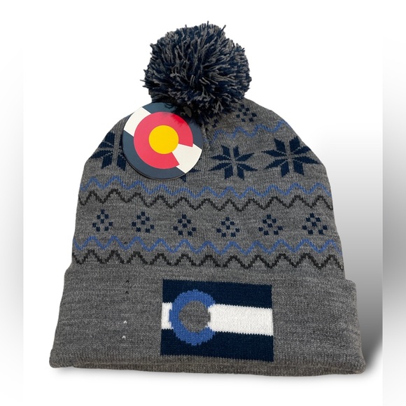 Colorado Limited Knit Beanie Snowboard w Pom Slate Gray Cuffed One size Ski - Picture 2 of 3